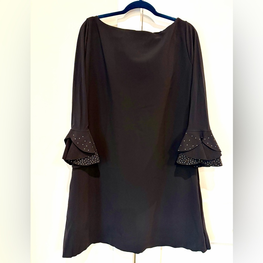 Chiara Boni Elegant Black Dress With Sequin Ruffle Sleeve Detail Sz 50 US 12 XL - Picture 15 of 17